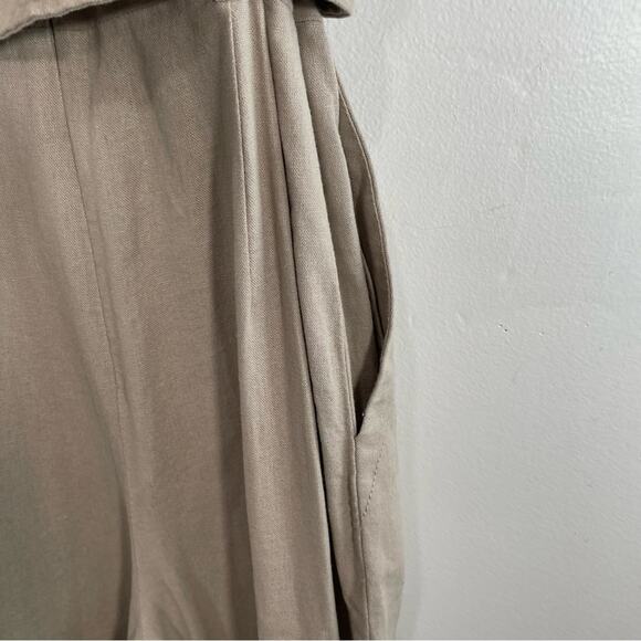 NWT Calvin Klein Khaki Linen Blend Wide Leg Button Front Sleeveless Jumpsuit 2 - Picture 12 of 15